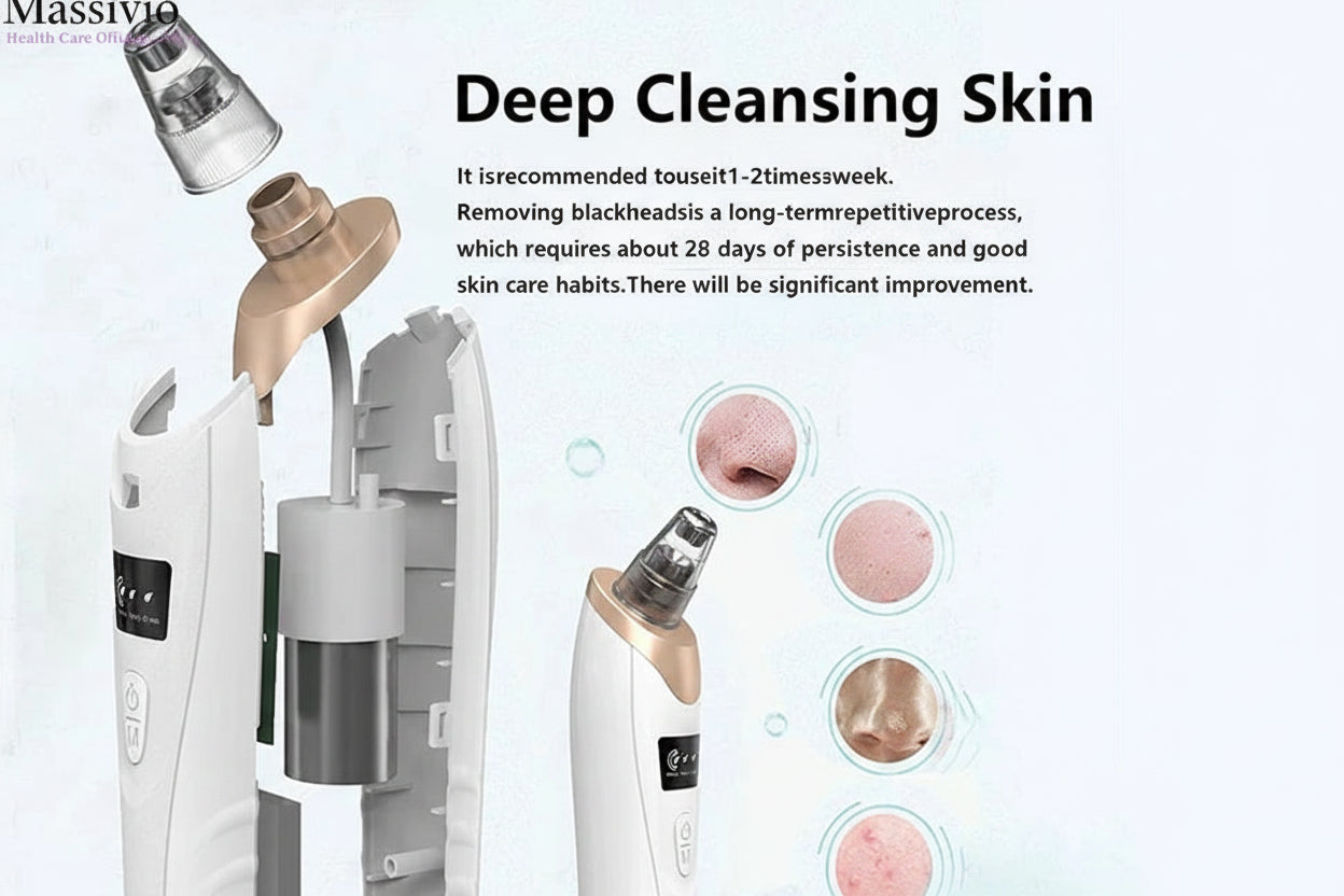 Massivio Remover Vacuum Pore Cleaner Multi Suction Heads Adjustable Suction USB Rechargeable Deep Cleansing Skin Tool Gifts