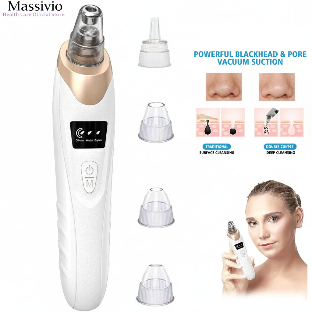 Massivio Remover Vacuum Pore Cleaner Multi Suction Heads Adjustable Suction USB Rechargeable Deep Cleansing Skin Tool Gifts