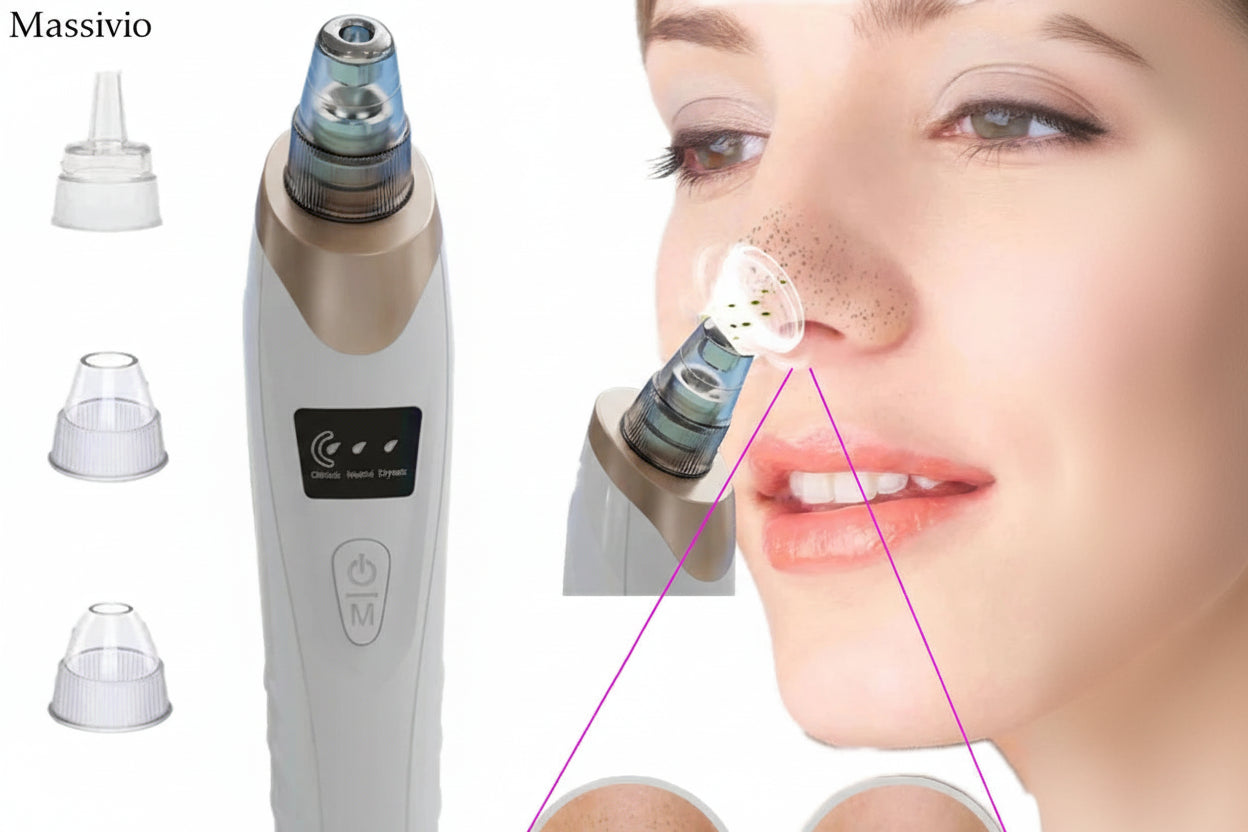 Massivio Remover Vacuum Pore Cleaner Multi Suction Heads Adjustable Suction USB Rechargeable Deep Cleansing Skin Tool Gifts