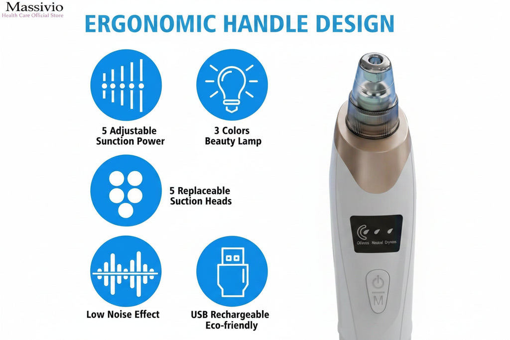 Massivio Remover Vacuum Pore Cleaner Multi Suction Heads Adjustable Suction USB Rechargeable Deep Cleansing Skin Tool Gifts